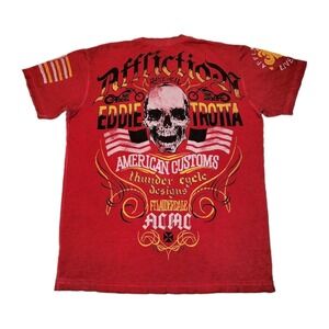 Affliction American Customs Eddie Trotta TCD Skull T Shirt Mens M Distressed Red